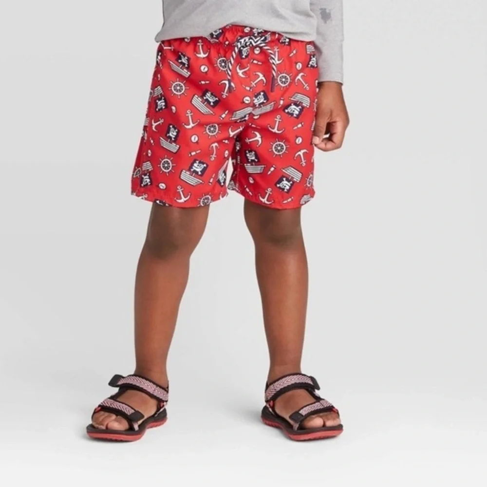 NEW! Cat & Jack Toddler Boys' Pirate Swim Trunks‎